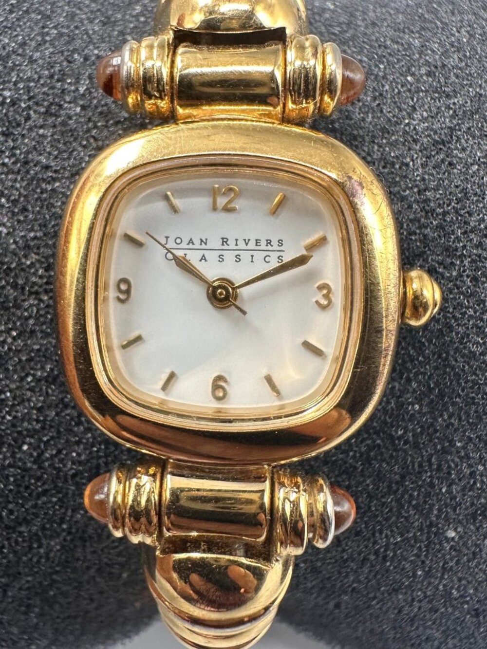 Joan Rivers Watch Women Gold Tone Brown Animal Print Cuff Band Works 6.25"